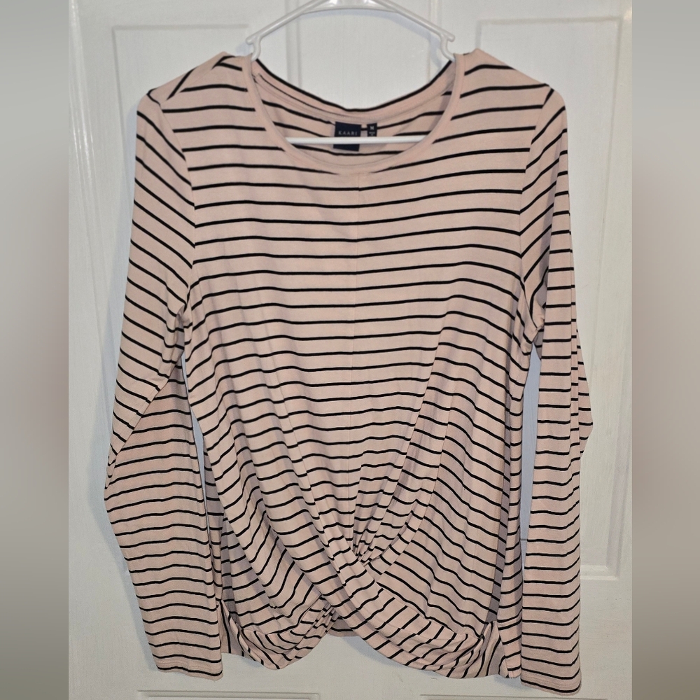 Kaari Blue Pink and Black Striped Twist Front Blouse